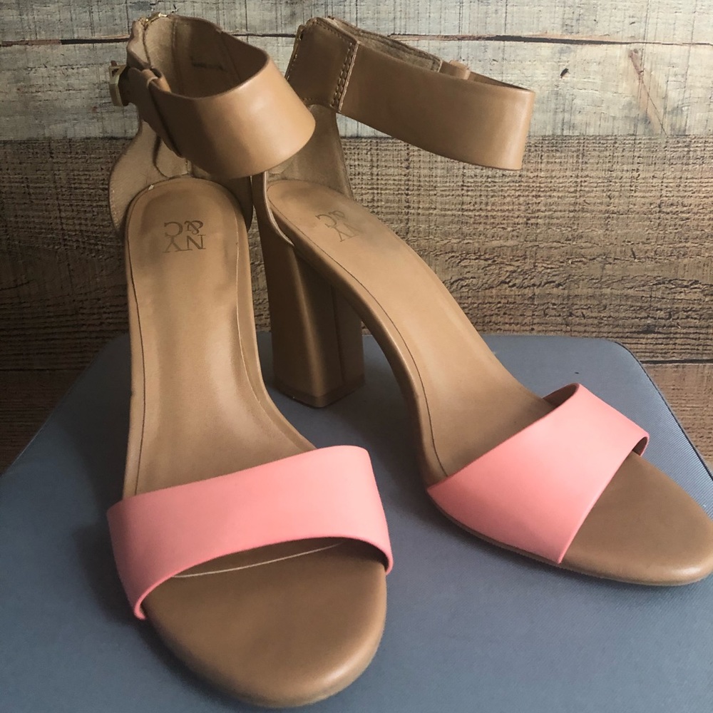 NY&C Strappy Back Zip Coral and Tan Sandals  -size 9